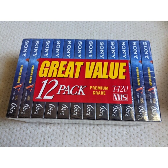 NOS SEALED SONY T-120VF 12 Pack 6 hour BLANK VHS Premium Grade VCR Video Tapes - Picture 1 of 2